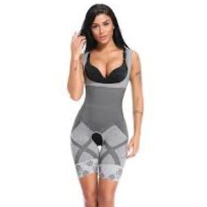 Bamboo Charcoal Full Body Shaper Suit L-XL Compression Slimming Bodysuit Gray